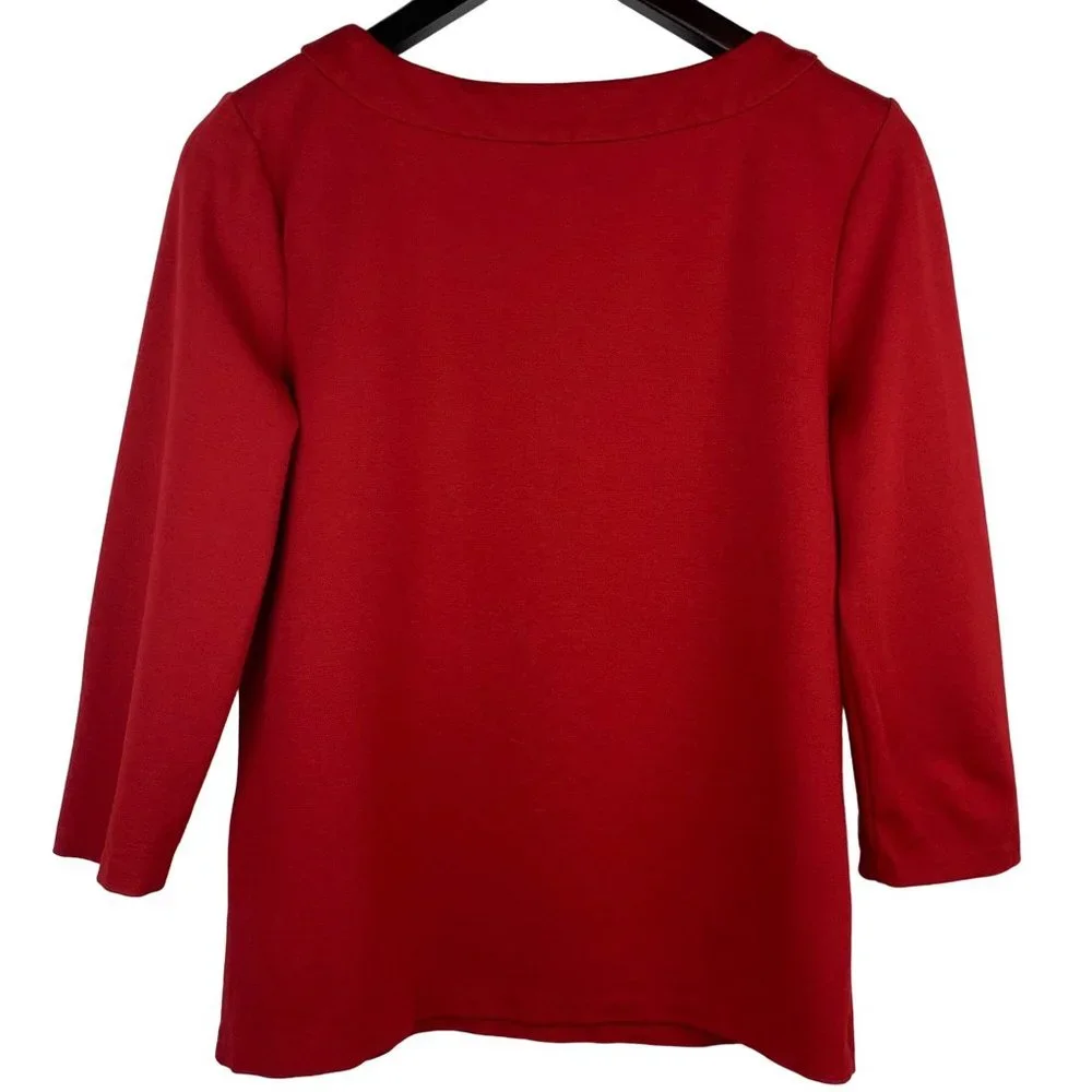 Talbots Rhinestone Front Button Red 3/4 Sleeve Top Size S - Picture 4 of 9